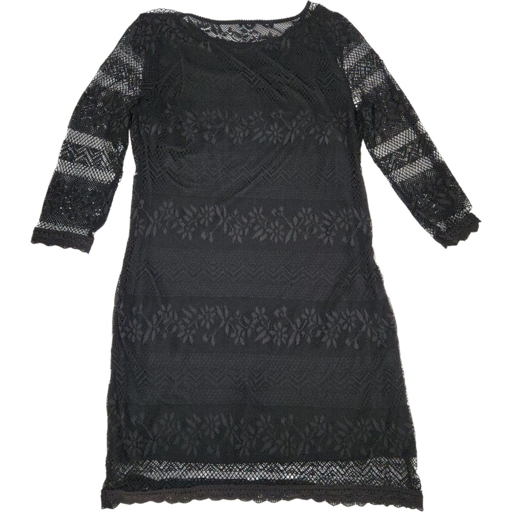 Witchy Whimsigoth Sz XL Dress Black Lace Floral Sheer Lined Boho Bar III - Picture 3 of 7